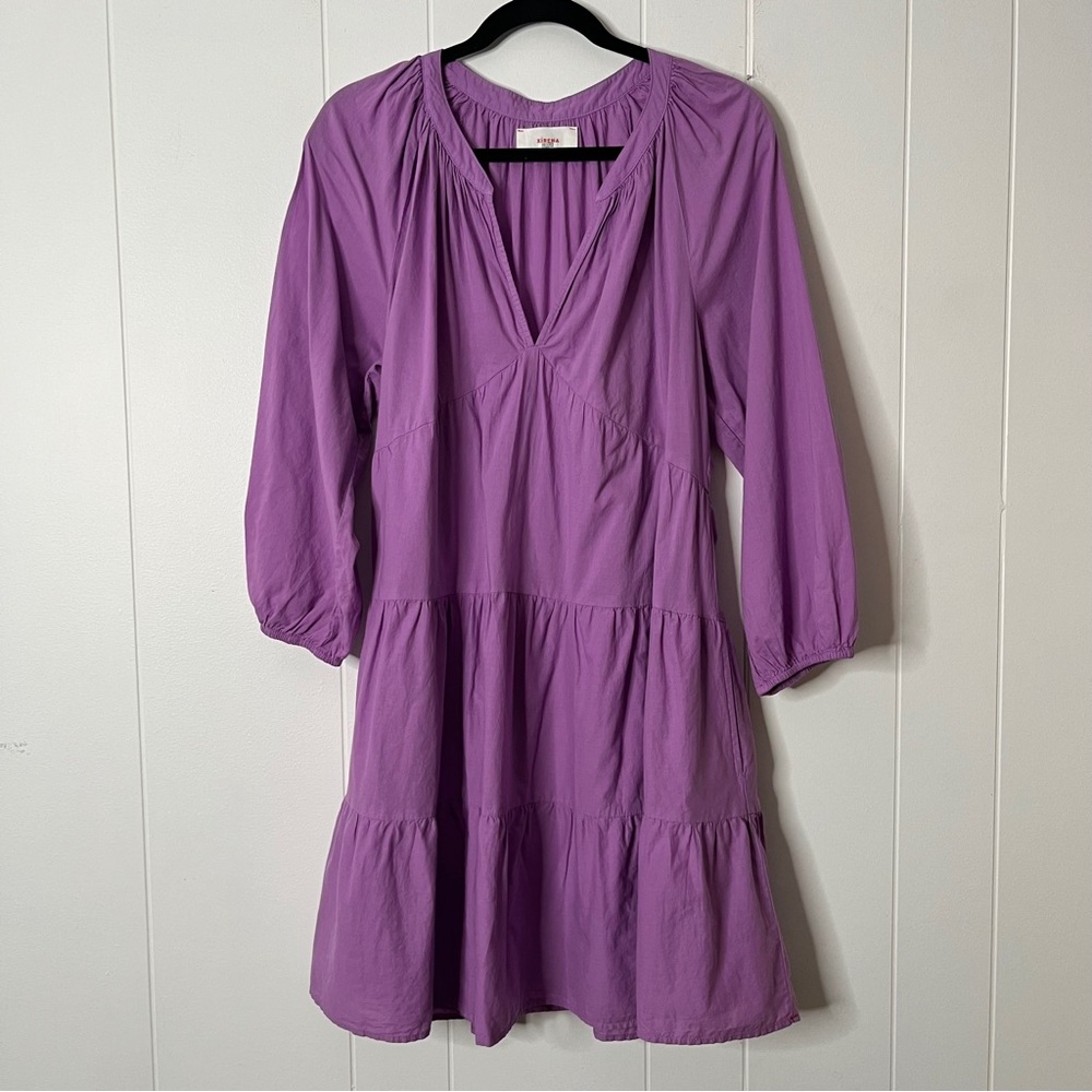 XiRENA Nadia Tiered Blouson-Sleeve Poplin Mini Dress in Purple Size L